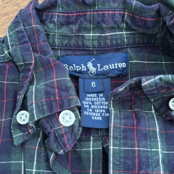 Polo by Ralph Lauren boy’s Dark Green and Red Plaid Shirt - Picture 3 of 4